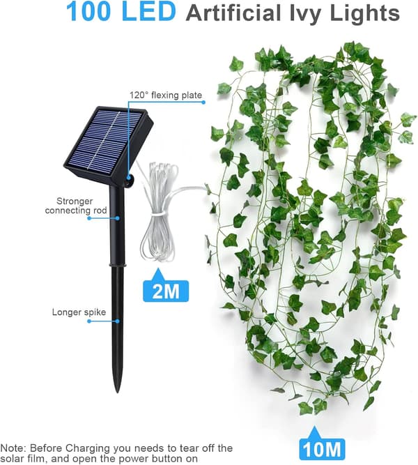 Solar String Lights Outdoor 100LED 12M Garland String Lights Artificial Ivy Leaves 8 Modes LED Ivy Vine String Waterproof