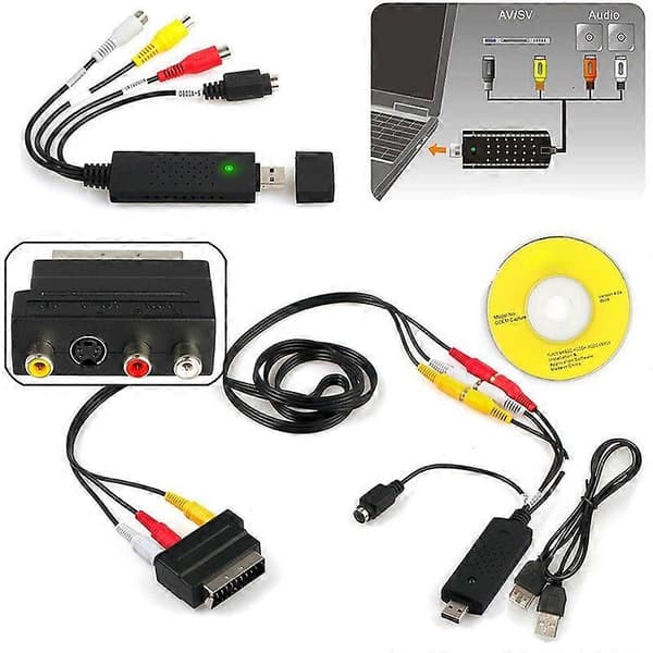 USB 2.0 Video Audio VHS til DVD HDD Konverterer Opptakskort Scart RCA Adapter