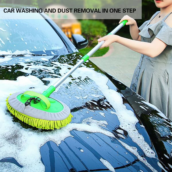 Microfiber Car Wash Brush Mop Extendable Long Handle Scratch-Free Removable and Washable Cover for Car Replace Spare Head Cover Replace Spare Head Cover