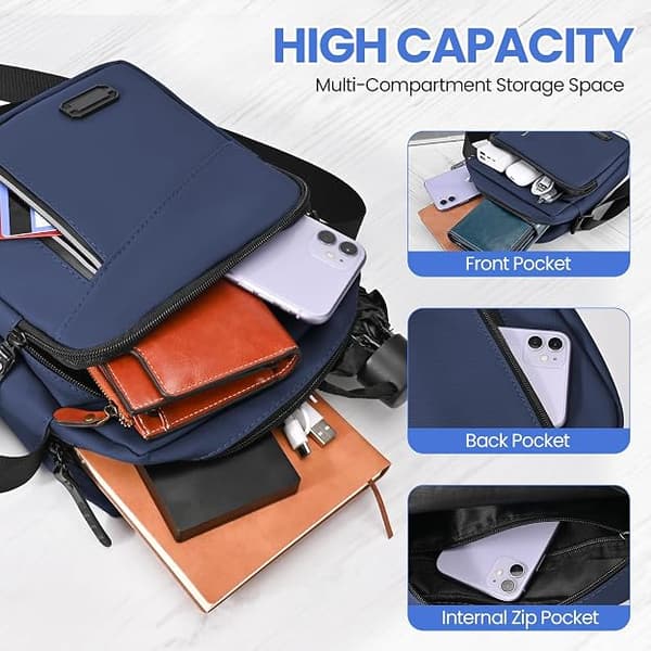 Messenger-tasker til mænd med flere lommer, afslappede crossbody-tasker til mænd til forretning, daglig brug, rejser (19*9*24cm)