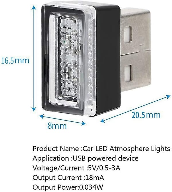 Billjus med LED, 5-pack USB-lampor för bilinteriördekoration (5 färger)