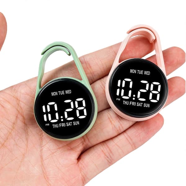 Touchscreen Digital Pocket Watch Keychain Clip for Students Accurate Time LED Display Electronic Clock Accessories White White