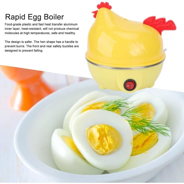 Rask eggkoker (15,6x15,6*16cm), kapasitet for 7 egg, multifunksjonell elektrisk eggkoker, kyllingform_tfrf