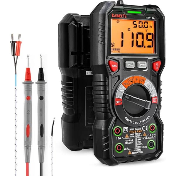 TRMS 6000 Punkters Automatisk Digital Multimeter (LED-terminalguide), Professionell Elektrisk Testare, Temperaturkapacitansmätare Spänning/Ström AC