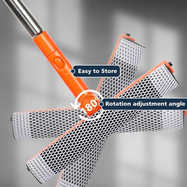 Professional 2-in-1 Window Squeegee with Long Stainless Steel Handle, Sponge Scraper for Car Windows, for Gas Stations, Windows and Showers (Sponge S
