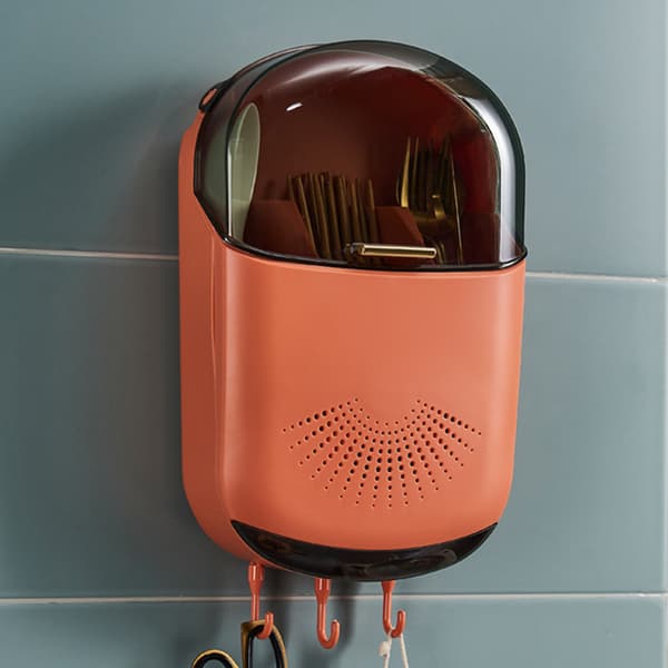 Wall-mounted Chopsticks Storage Box Multifunctional Kitchen Cutlery Drain Rack Orange Orange
