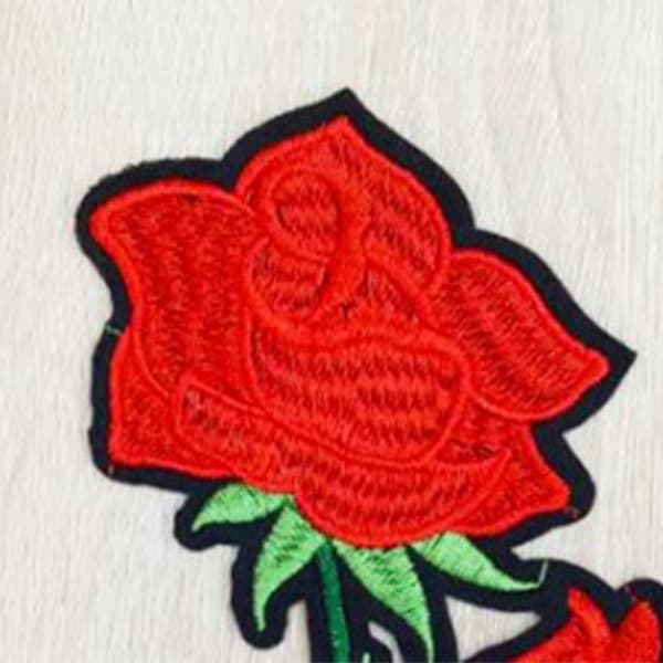 Red Rose Embroidered Patch Cute Advanced Exquisite Floral Iron On Patch for Jackets Clothes Shirts Hats Decoration