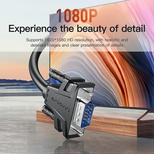 MINDPURE VG002 1m VGA 3+6 1080P HD Video Cable for Laptops Monitors Projectors