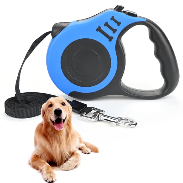 Retractable Dog Leash, Extendable with Non-Slip Handle & Adjustable Leash, 5m Nylon Tape, One-Hand Brake, Pause Lock (Blue)