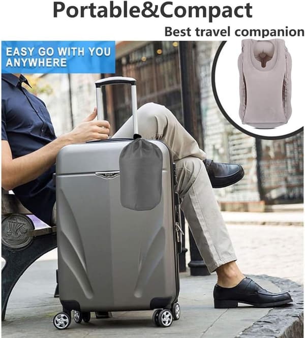 Travel Packed Inflatable Neck Pillow, Head and Neck Support with Storage