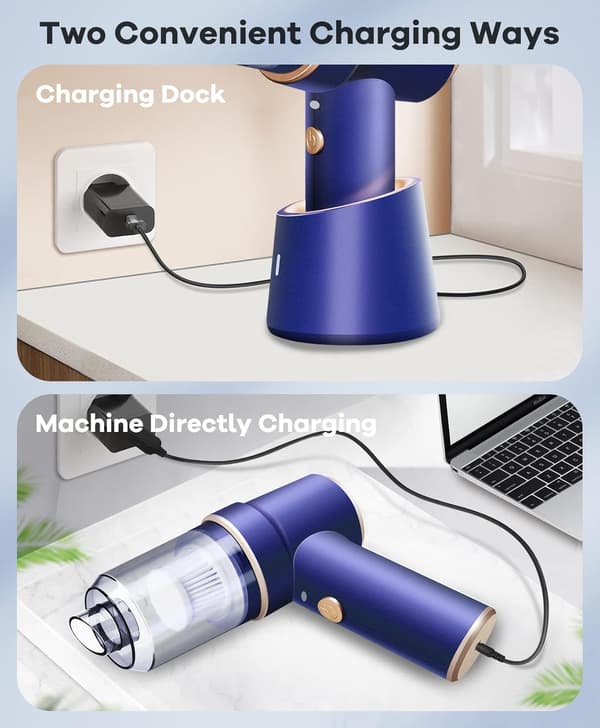 Mini handheld vacuum cleaner cordless with blowing function/LED light, mini vacuum cleaner rechargeable for car, home, office, keyboard