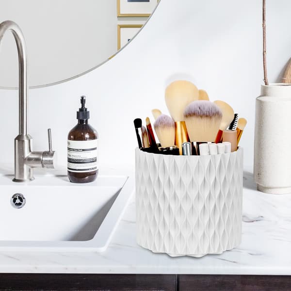 Makeup Organizer Borsthållare 360 Roterande Kosmetisk Organizer Förvaringslåda med Stor Kapacitet - Vit-FX-