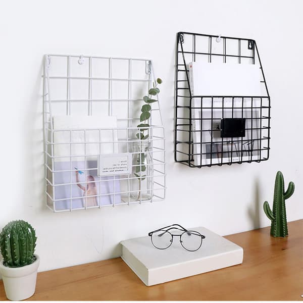 Metal Wire Mesh Shelf Hanging File Mail Document Organizer Magazine Storage Rack Wall Shelves (Black)