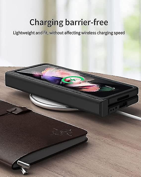 Galaxy Z Fold 3 Case, Hinge Protection, Rugged PC Shell with Screen Protector, Full Protection (Black)