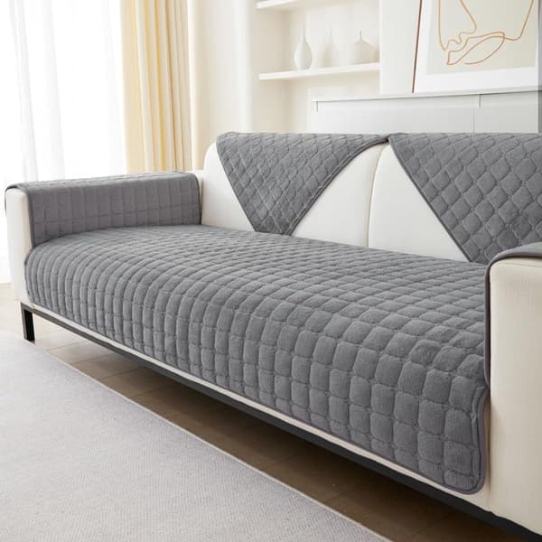 Sklisikkert sofatrekk i fløyel, vaskbart putetrekk for 1, 2 eller 3-seters sofa, grå 90x90cm
