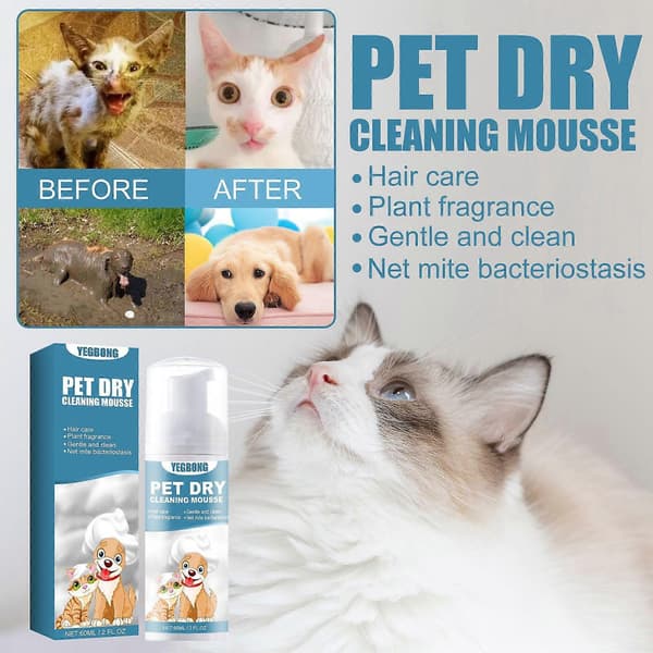 Tørshampoo Mousse til Killinger og Hunde - Uden Vand, Fjerner Lugt, Blødgør Pelsen (1-pak)