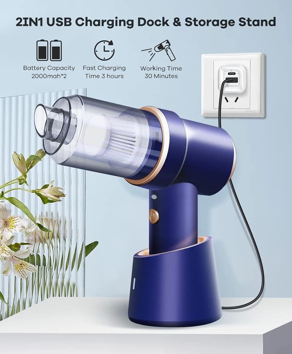 Mini handheld vacuum cleaner cordless with blowing function/LED light, mini vacuum cleaner rechargeable for car, home, office, keyboard