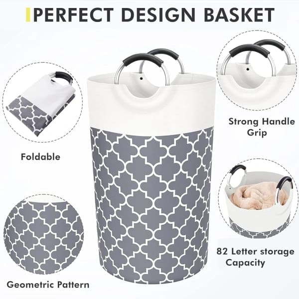 Foldable Laundry Basket - 82L Large Collapsible Laundry Hamper with Strong Handle, Double Layer Strong Fabric Laundry Basket (74x38cm)