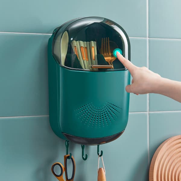 Wall Mounted Chopsticks Storage Box Multifunction Kitchen Cutlery Drain Rack Green Green