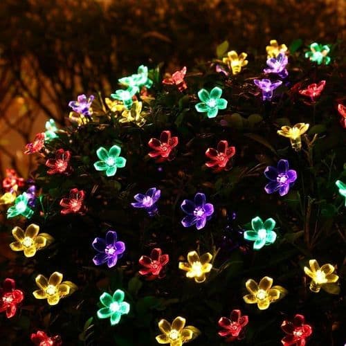 Soldrevne fe-lys til udendørs, blomster, 7m 50 LED-fe-lys sol udendørs