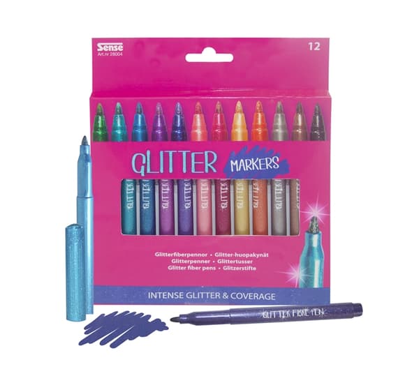 Sense Glitter Fiberpenner 12-pakning