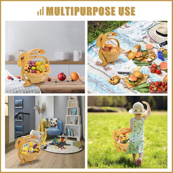 Foldable Fruit Basket Foldable Bamboo Fruit and Vegetable Basket Fruit Bowl Stand Dried Fruit Basket Suitable for Party (Rabbit)