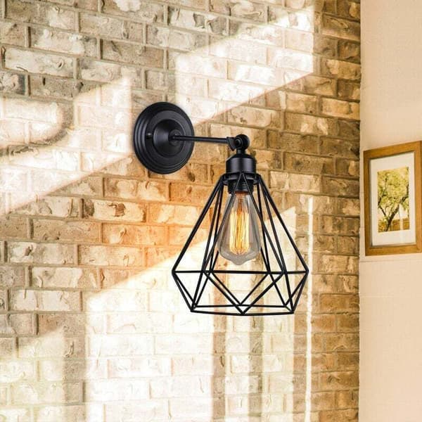 Cham Modern Industrial Diamond Cage Wall Lamp Adjustable Angle Iron Metal Light E27 Black (Bulb Not Included)