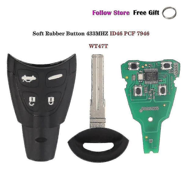 434MHz Smart Remote Key Fob for Saab 93 95 9-3 9-5 2003-2010 LTQSAAM433TX ID46 Chip Replacement Soft Rubber Pad Case