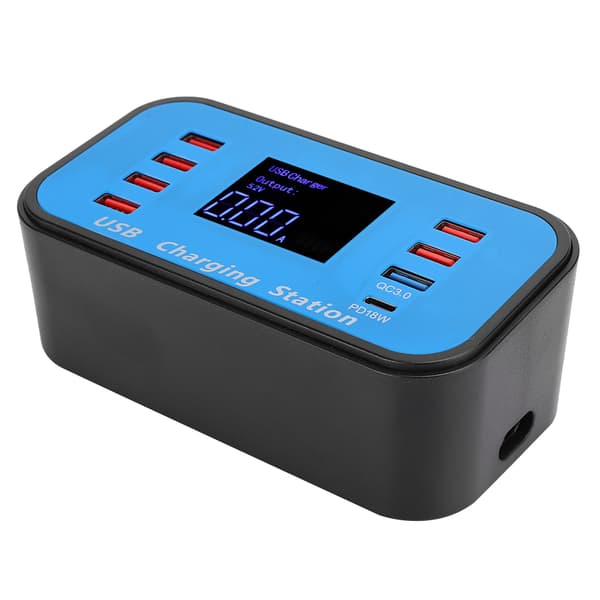 8 Multi-Port USB-adapter Skrivebordsveggladestasjon 3.0 100-240V US-plugg