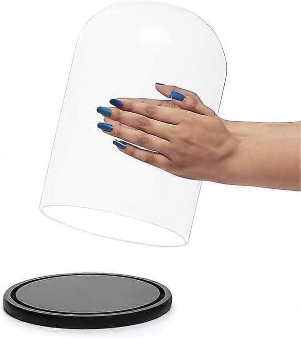 Sort træbase 20 cm - transparent dekorativ glasklokke med trætop til belysning, borddekoration, Antikviteter