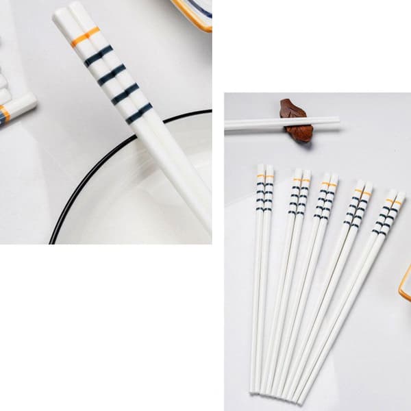 Porcelænsspisepinde - Luksuriøst Design - 5 Par Hvid Vit white