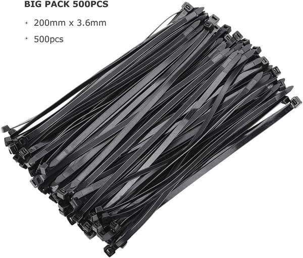500-pak 200 mm x 3,6 mm sorte Beeway 8-tommers premium kabelbindere, stærke nylon kabelbindere