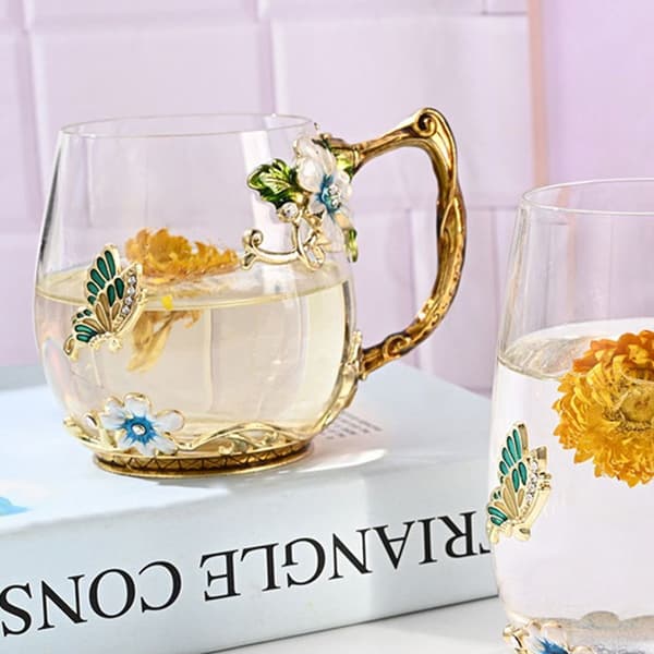 320 ml mugs, handmade glass coffee cups with spoons,