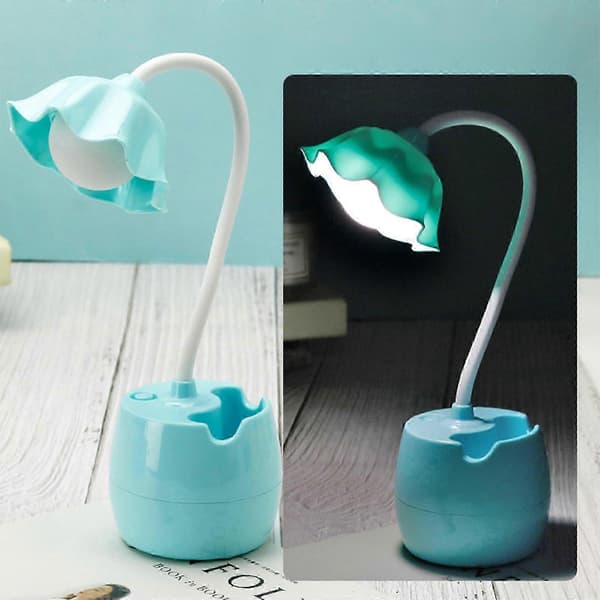 LED Øyevennlig Blomsterformet Pennholder Skrivebordslampe A1 [DB] Blå Blue