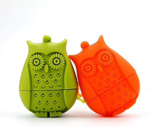 Grass Green, Orange, One Each, Set of 2 Owl Shaped Silicone Tea Infusers