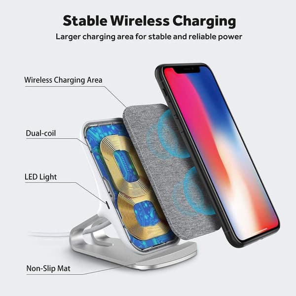 Fast Wireless Charger, 10W Silver Wireless Charging Stand