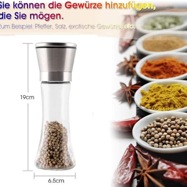 Salt and pepper mill set of 2 with adjustable ceramic grinder -