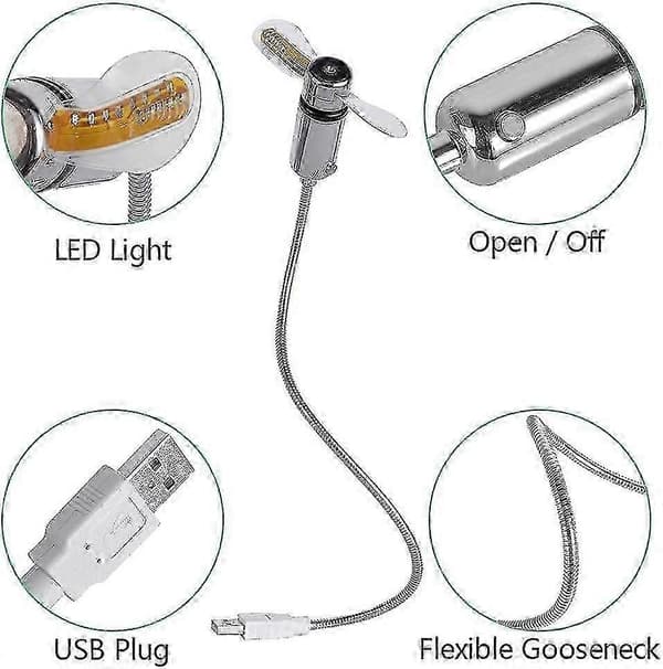 Mini Foldable USB Gooseneck Fan with LED Clock, Quiet Operation for Home and Office Desk