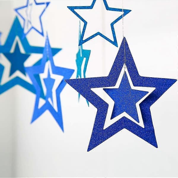 Blå Sølv Stjerne Festdekorasjonssett Metallisk Glitter 3D Stjernegirlander Twinkle Little Star