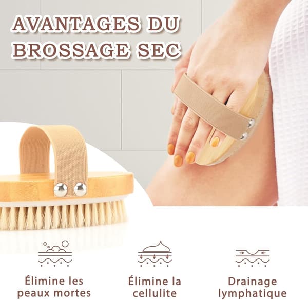 2-pak tør kropsbørste med naturlige stive børster – til cellulite, cirkulation, lymfedrænage