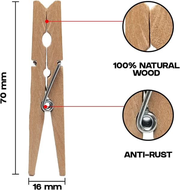 Heavy Duty Outdoor Clothes Pins with Spring, 2.8 inch, 50-Pack