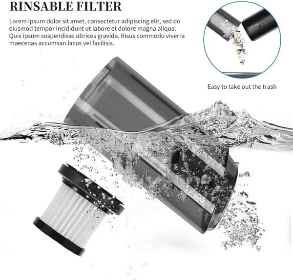 Kraftfuld bilstøvsuger, genopladelig 120W