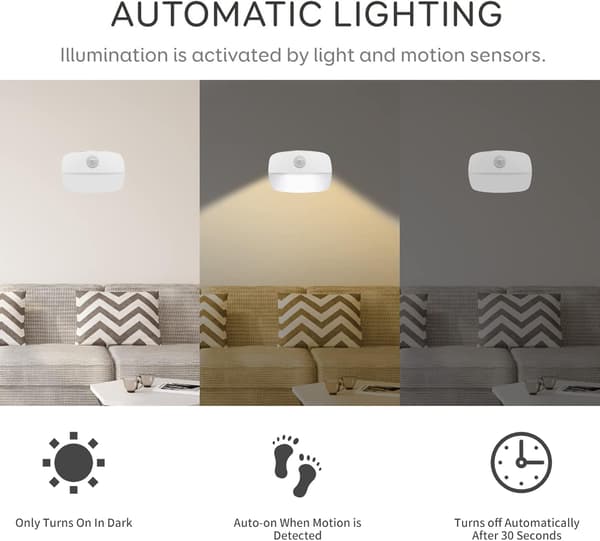 LED Motion Sensor Night Light, [4-pack] Self-Adhesive Night Light Battery Operated, Hallway, Wardrobe, Kitchen, Children's Room, Warm White Light 4 pcs 4pcs 4pcs_yux 4pcs 4pcs