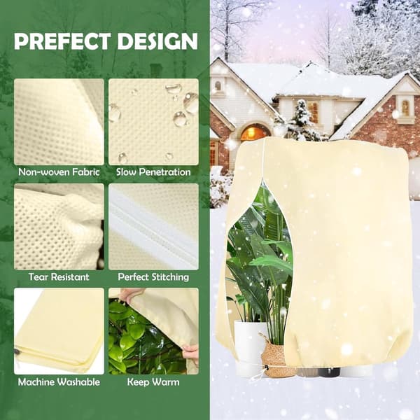 180x120cm rivefast genanvendelig plantebeskyttelse 70g/m², beige – med lynlås, til palmer/oliven