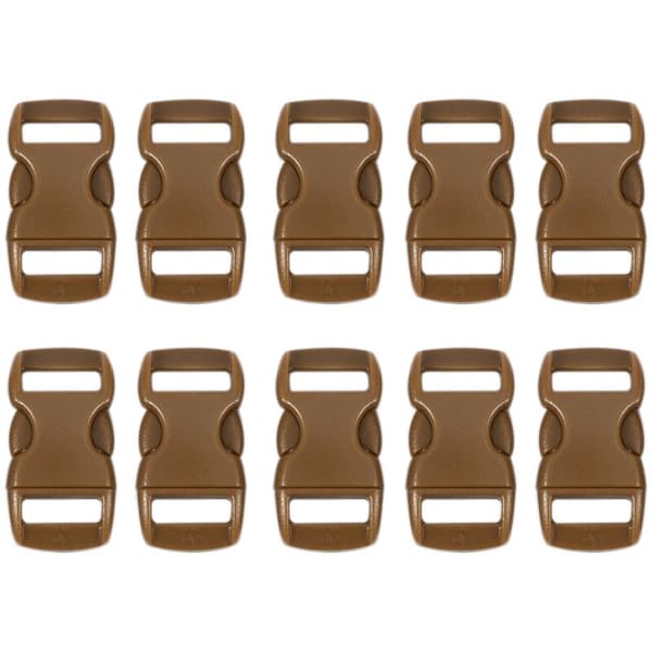 10 x 10 mm buede sideutløserspenner Paracord armbåndstropper, kaffe