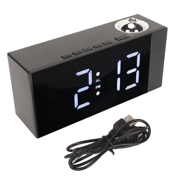 Projection Digital Alarm Clock 180 Degree Rotation Adjustable Brightness USB Charging LED Alarm Clock for Office Bedroom White Light