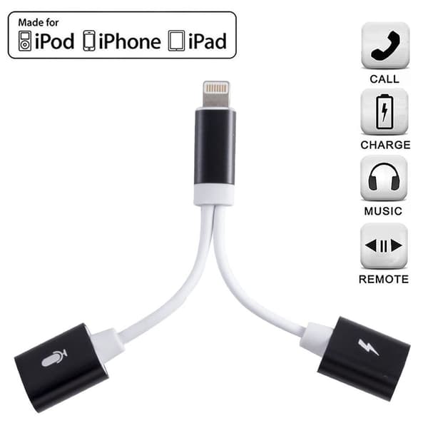 1 i 1 hörlursadapter Lightning-adapter Jack-adapter Kompatibel Svart KLB