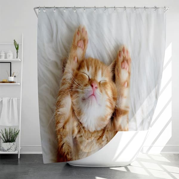 Stor orange kat dyreserie W150×H180 digitaltryk polyester badeforhæng