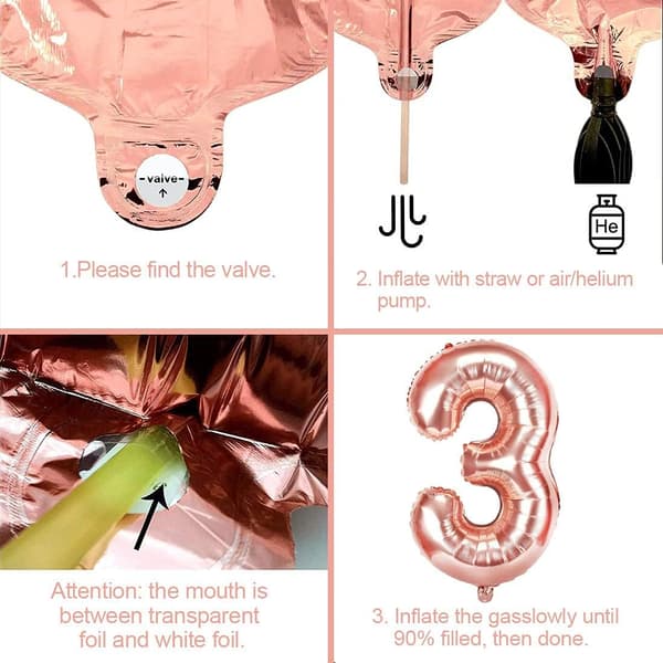 3-års bursdagsjente ballong, Rosegull ballong 3, Rosegull 3. bursdag