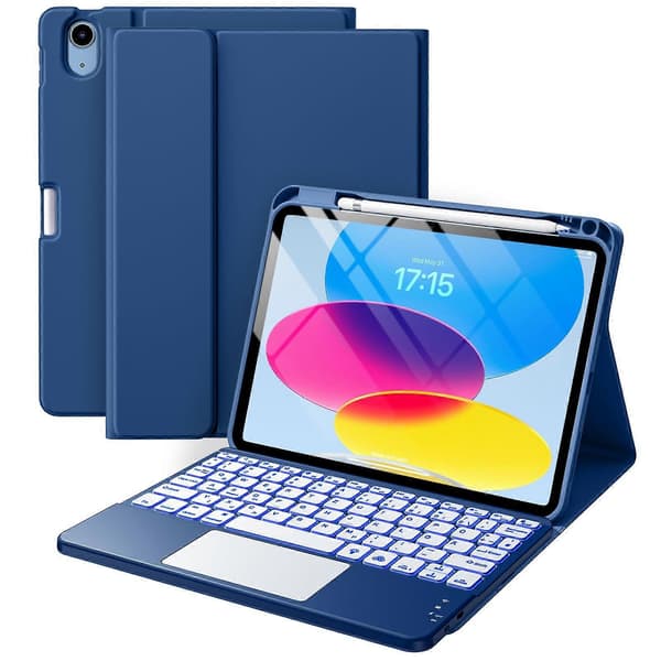 Keyboard Case for iPad 10th/11th Generation, 11/10.9 inch, Trackpad, Backlight, Navy Blue_TF